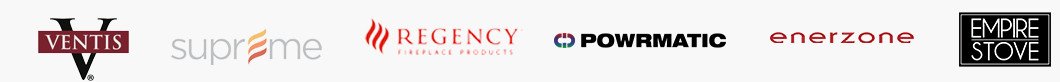 Logos des marques partenaires de RA-MO-NET : Ventis, Supreme, Regency, Powrmatic, Enerzone et Empire Stove